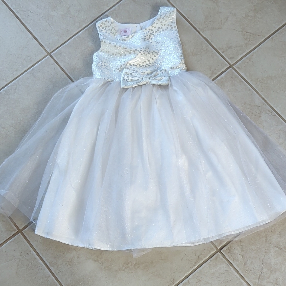 Marmellata Silver Sequin Kids Tulle Dress, Girls Size 8, Holiday Dress